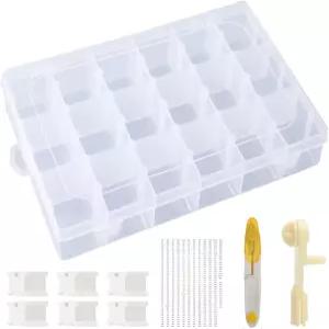 INFNZOLI 자수 치실 정리함 크로스 스티치 실을 보관함 도구 120피스 보빈 와인더 가위 및 색상 스티커