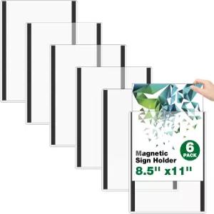 미토리 마그네틱 표지판 홀더 - 6개의 8.5인치 x 11인치 투명 플라스틱 종이 홀더로 포스터 편지 크기에