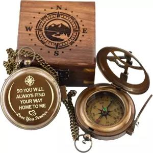 당신이 항상 나에게 돌아올 길을 찾도록 - 맞춤형 해시계 나침반과 고급 나무 상자 선물 기념일 나침반