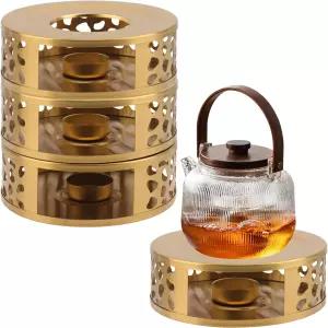 익손요 4 PCS 6인치 원형 찻주전자 워머 캔들 베이스의 스테인리스 스틸 차 커피 등 보온을 위한 우아한