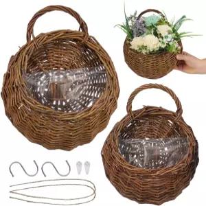 야드웨 2Pcs 직조 벽걸이 꽃바구니 실내 식물을 위한 라탄 걸이 화분 소박한 벽 장식 보관 용기 12.20 X