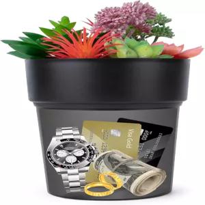 바기프트 블랙 플라워 포트 전환 금고 비밀 보관 숨겨진 돈 열쇠 보석과 같은 귀중품을 안전하게 - 식물