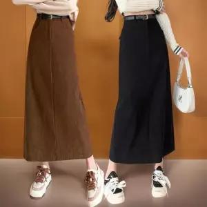 [신상오픈런]여성용 심플 롱 스커트 두꺼운 골지 뒷트임 H라인 (41992398)