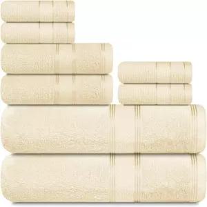 카사 리노 목욕 타월 8종 세트(목욕 2개 세면 천 4개 욕실용 핸드 2개) - 100 면 흡수력이 뛰어나고 빠르게