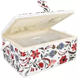 액세서리와 탈착식 트레이가 없는 대형 재봉 바구니 용품용 밝은 흰색 및 빨간색 상자 전문 재봉사에게