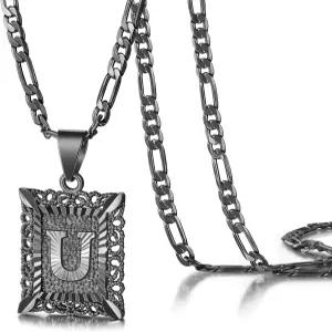 남성용 키스얀 이니셜 레터 펜던트 목걸이 A-Z 피가로 체인 주얼리의 14K 골드 도금 스퀘어 캐피탈