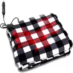 존테크 자동차 여행 담요 - 프리미엄 품질의 12V 흑백 격자무늬 폴라 플리스 소재로 겨울 집 및 캠핑에