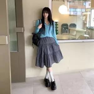 [다잇템] 여자 티어드 클래식 격자 면원단 스커트