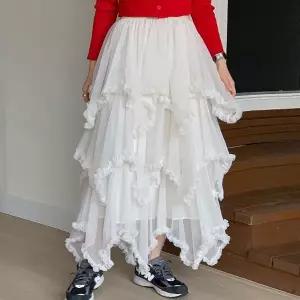[다잇템] 여자 발레코어 프릴 샤 비침 티어드 귀여운 롱스커트