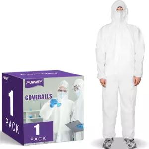 FURWE Hazmat 탄력 있는 손목 발목 후드가 1/10 팩 일회용 커버롤 수트 4가지 사이즈로 제공