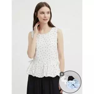 [하프클럽/샵앤]여성 민소매 도트 헤어밴드 세트 나시 블라우스 NARU-WBL-21139-