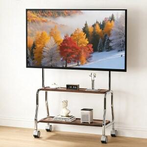 Bornoon 스텐 이동식 스탠드 티비 거치대 32-75인치 2단 원목 선반