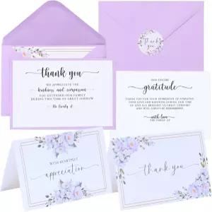 봉투 메시지가 담긴 장례 감사 카드와 일치하는 스티커 장례식 사별 또는 추모식 감사를 위한 사전 인쇄된