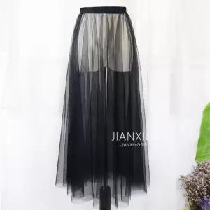 롱속치마 거즈 망사 스커트 이너 홑겹 속치마 샤 레이스 하프 시스루 밑단