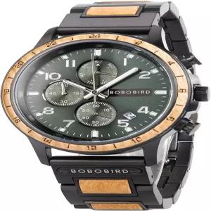 그린 다이얼 다기능 크로노그래프 날짜 표시 기념일 선물 상자가 있는 남편용 2win 각인 나무 시계