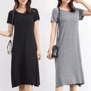 [의류] 베이직 3컬러 라운드 데일리 와이드 반팔 원피스