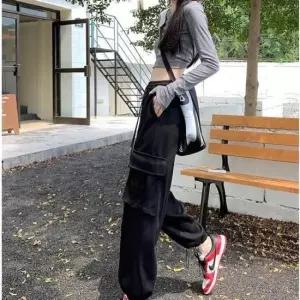 [의류] 발목 스트링 일자 카고 면바지