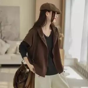 여사친 캐주얼 소매 후드 조끼 추천각 퍼 솔리드 오비기닝 OOTD1