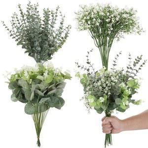 OMISTAR 100피스 혼합 인공 녹색 부케용 웨딩 유칼립투스 줄기 조화 플라스틱 벌크 DIY 섬세한 가짜 포함 세트 신부 안개꽃