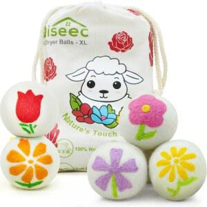 울 드라이어 볼 6팩 XL 꽃잎 자수 천연 재사용 가능한 세탁 섬유 유연제 과 건조 시간 감소 저자극성 및 잎 섬유가 자연스럽게 부드럽고 푹신해집니다