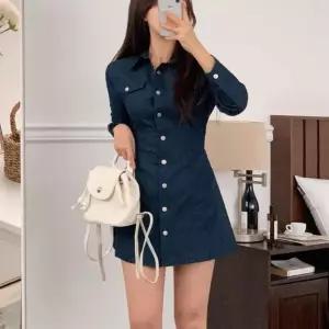 [신상오픈런]셔츠원피스 슬림핏 허리라인 밴딩 데님 숏기장 (30094262)