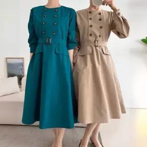 [신상오픈런]라운드넥 더블버튼 벨트 봄옷 트렌치원피스 바스락 (30093561)