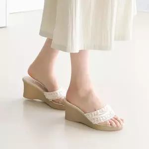 [아리앤]국산 레이스 웨지 뮬슬리퍼 7cm