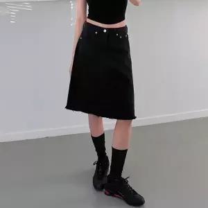 [옷자락]여자 컷팅 A라인 데님 5부 논스판 청치마 미디 스커트