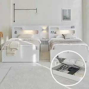 [포스트모던] 빅셈 LED 리프트업 수납 트윈침대 SS 2개+협탁