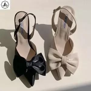 [애슬릿] 리본 슬링백 스틸레토 구두 하이힐 9cm
