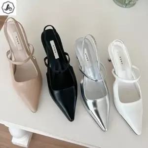 [애슬릿] 메리제인 슬링백 스틸레토 실버 구두 6cm