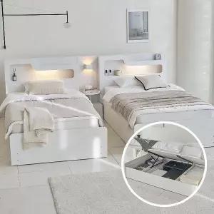 [포스트모던] 빅셈 LED 리프트업 수납 트윈침대 SS 2개+협탁(본넬매트)