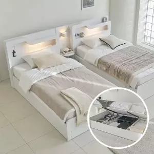 [포스트모던] 빅셈 LED 리프트업 수납 트윈침대 SS 2개+협탁(70T유로탑매트)