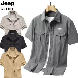JEEP SPIRIT 남자 여름 포켓 반팔 셔츠 순면 아웃도어 작업복 상의 캐주얼