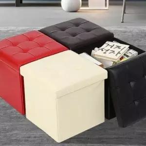 (색상 브라운)레더스툴 수납의자 사각 화장대 디자인 간이 정리함