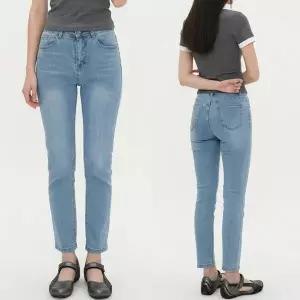 여자 고무줄 편한 H라인 슬림 하이웨이스트 데님팬츠