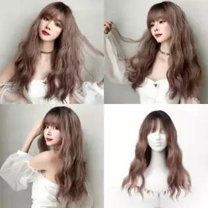 긴머리 통가발 애쉬핑크 인조모가발 패션가발