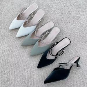 여자 봄 여름 큐빅 스트랩 뮬 슬링백 구두