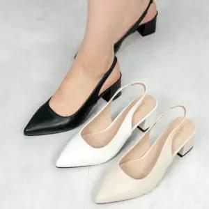 여자 뾰족코 블록굽 슬링백 데일리 미들힐 구두