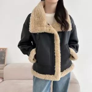 [신상오픈런]여성 하이넥 두꺼운 퍼안감 무스탕 재킷 (41992905)