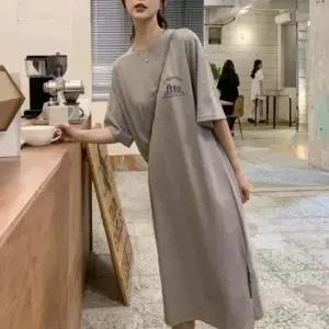 [의류] 깔끔한 앞뒤레터링 밑단 양옆 트임 오버핏 반팔원피스