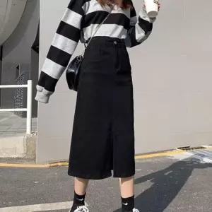 [라일리여성의류] Rly 에이라인 앞트임 여성 청치마 청스커트 흑청 데님