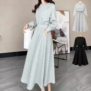 [라일리여성의류] Rly 플레어 허리밴딩 저지 여성 롱 원피스