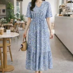 [라일리여성의류] Rly 플라워 브이넥 반팔 여름 러블리 원피스 롱원피스