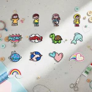 열접착패치 가방 옷 꾸미기 일러스트 와펜 13개 세트귀여운와 DIY 캐릭터 자수와 다리미 패치 에코백 리폼