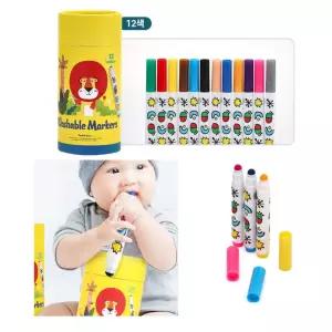 둥근팁 유아 그림그리기 워셔블마카12색 어린이날 화이트보드 홈스쿨