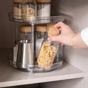 (옵션 소)그릇정리대 회전양념통 투명 2단 선반 주방수납정리