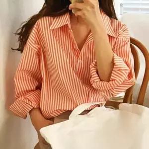 [의류] 스트라이프 오버핏 루즈핏 여성 롱셔츠 셔츠