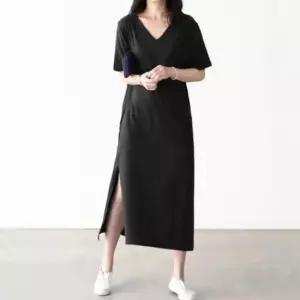 [의류] 밑단절개 브이넥 롱원피스 신축성 포켓 트임 홈원피스