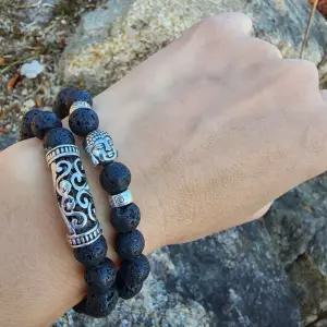 불교 화산석 천연원석 부처님 남자 팔찌 세트염주 비휴 행운 소원 패션 목걸이